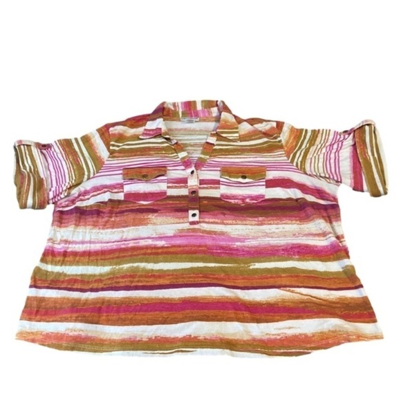 Ladies Plus Size 2X Rebecca Malone 3/4 Length Rolled Sleeve Blouse Polo Pockets - Picture 1 of 7